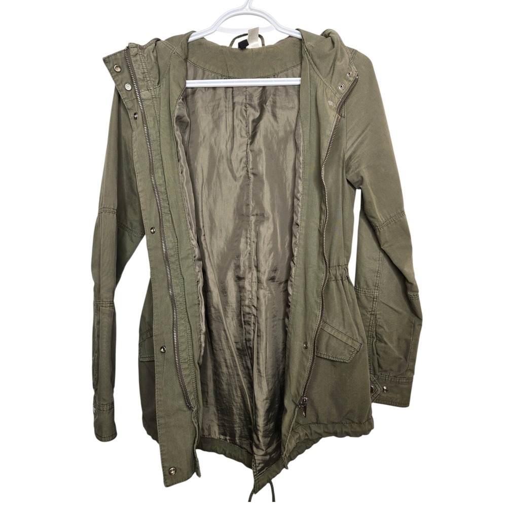 H&M DIVIDED Khaki‎ Green Hooded Utility Anorak Jacket Women Size 4 - Picture 4 of 12